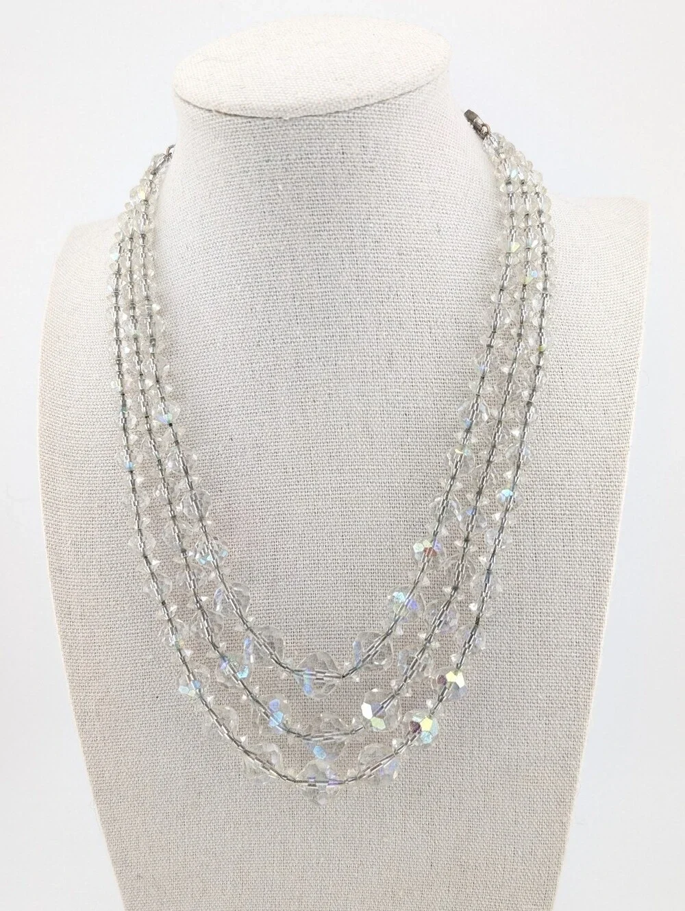 Laguna VTG AB Crystal Multi Strand Layered Statement Necklace Aurora Borealis